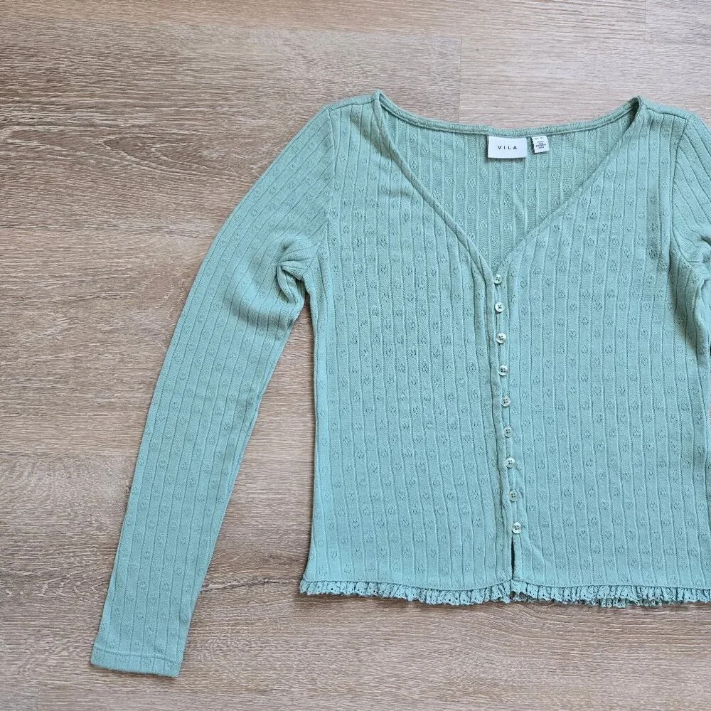 Vila Visima Button-Up Knit Cardigan Light Green Size XS Amsterdam, Europe. NWOT